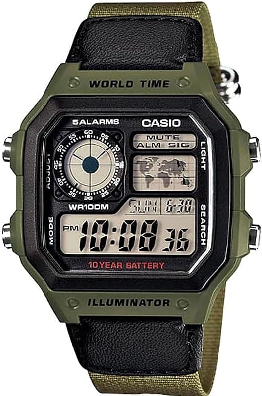 Casio Reloj de Cuarzo Japonés AE-1200WHB-3BVDF (D101) 39 mm, Verde, Correa