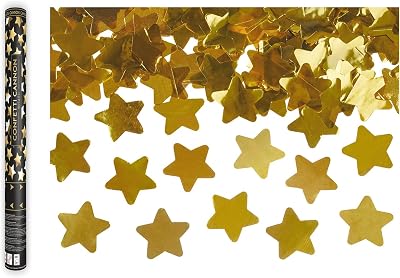 PartyDeco Cañón de Confeti con Estrellas Doradas de 40 cm