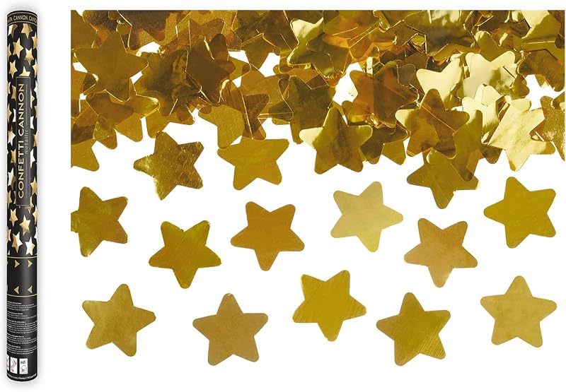 PartyDeco Cañón de Confeti con Estrellas Doradas de 40 cm