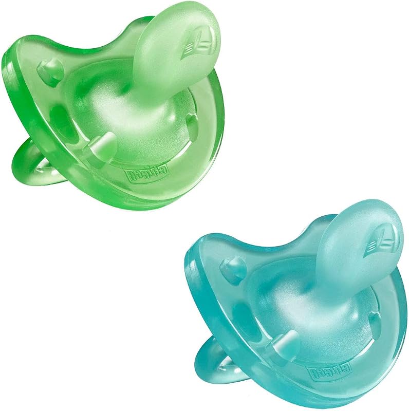 Chicco Physio Soft Chupetes para Bebés de 16 a 36 Meses, 2 Unidades - De Silicona Suave y Delicada que Imita el Pecho Materno, con Orificios de Ventilación y Tetina Physioforma - Azul y Verde