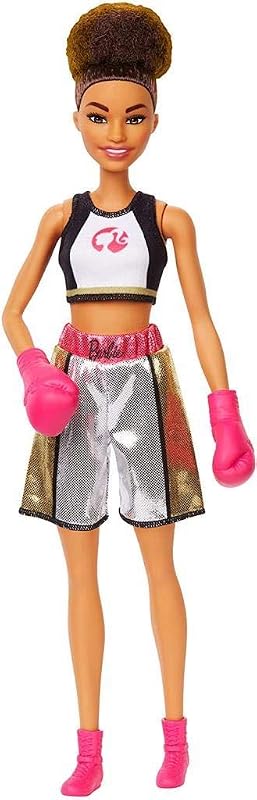 Barbie Quiero Ser Boxeadora, Muñeca Morena con Guantes de Boxeo Rosa (Mattel Gjl64)