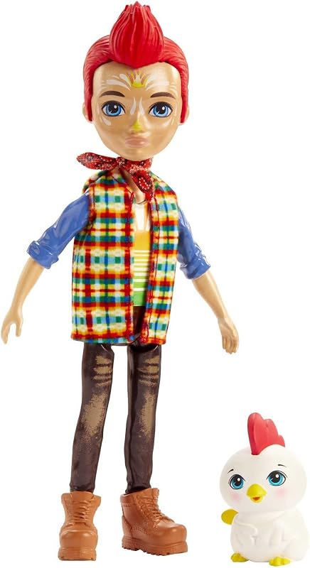 Enchantimals GJX39 -Redward Rooster Puppe & Cluck Tierfreund-Figur, ca. 15 cm große Puppe mit Bandana, T-Shirt, Jeans und Schuhen, Spielzeug Geschenk für Kinder ab 3 Jahren