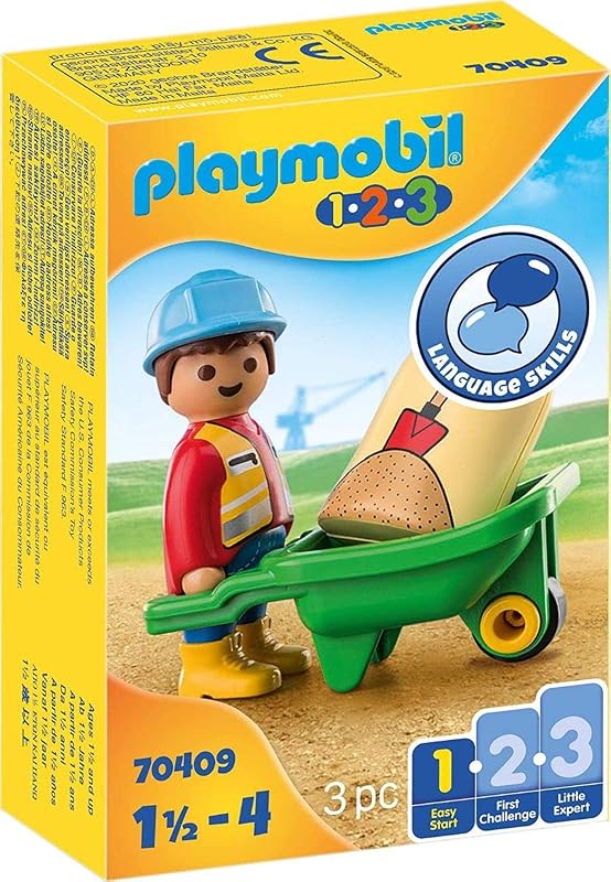 PLAYMOBIL 1,2,3 70409 Obrero con Carretilla, De 1,5 a 4 años