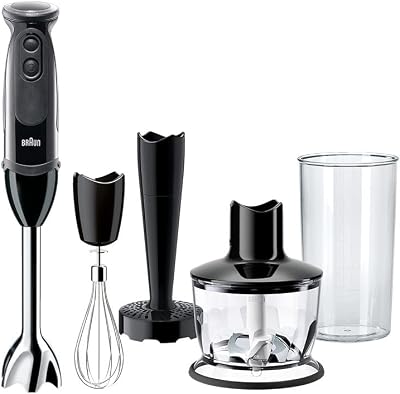 Braun Minipimer MultiQuick 5 Vario MQ 5237 Preciso e Potente con Tritatutto, Frusta, Schiacciaverdure e Bicchiere da 600 ml, 21 Velocità Facilmente Regolabili e Motore da 1000 W, Nero