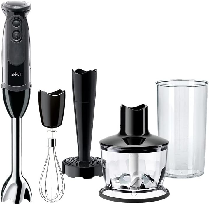 Braun Minipimer MultiQuick 5 Vario MQ 5237 Preciso e Potente con Tritatutto, Frusta, Schiacciaverdure e Bicchiere da 600 ml, 21 Velocità Facilmente Regolabili e Motore da 1000 W, Nero