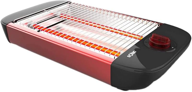 Solac TC5303 Stillo Red - Tostador plano multiusos. Superficie de tostado 24 x 18 cm. Resistencias de cuarzo. 12 niveles de tostado. Bandeja recogemigas. Desconexión automática. Recoge cables. Negro