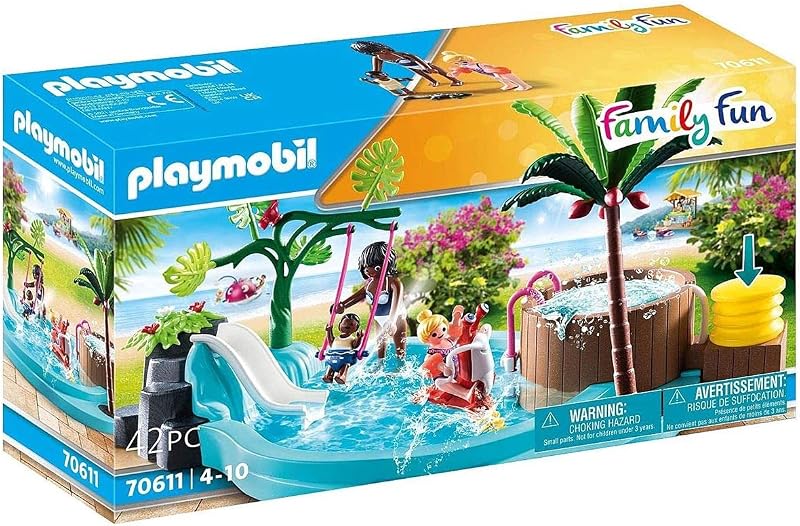 PLAYMOBIL Family Fun 70611 Piscina Infantil con bañera hidromasaje, para Jugar con Agua, Juguetes para niños a Partir de 4 años