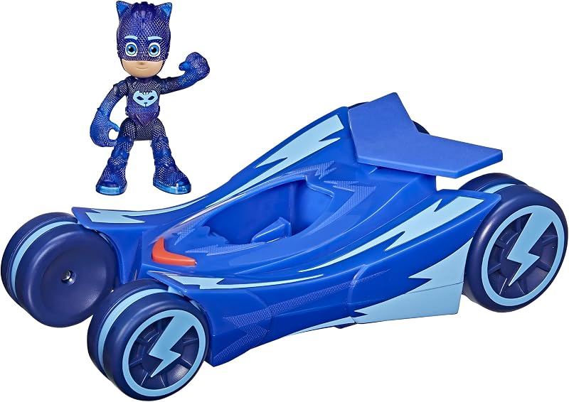 PJ Masks Glow & Go Cat-Car - Vehículo de Juguete Preescolar, Coche Catboy Iluminado con Figura de acción Catboy para niños a Partir de 3 años