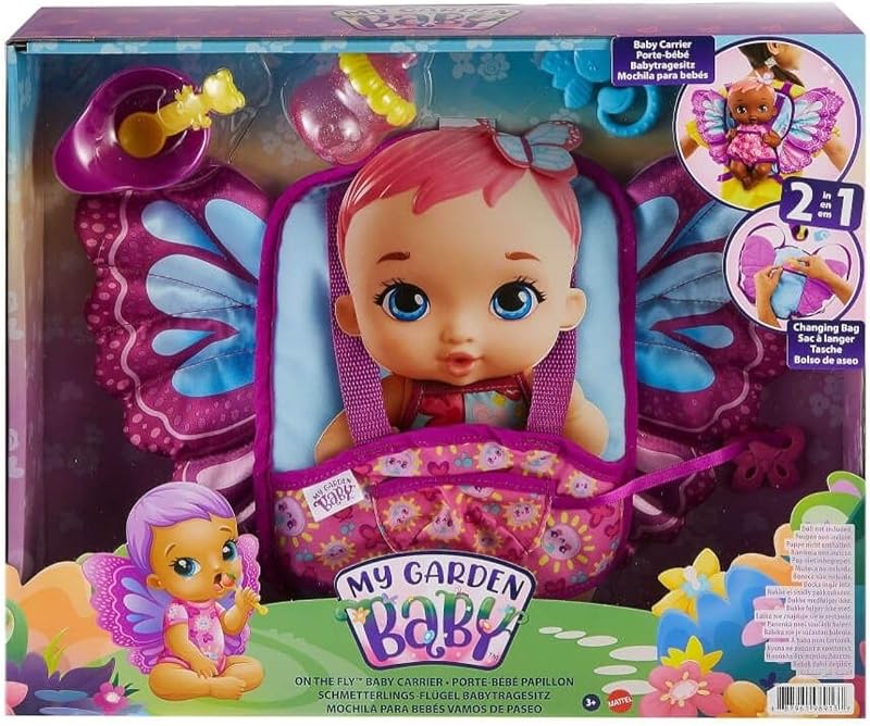 My Garden Baby Mochila mariposa para muñeco mariposa con accesorios, juguete para niñas y niños +18 meses (Mattel HBH45)