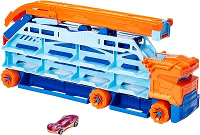 Hot Wheels City Camión-Pista transporta Coches, Pista para Coches de Juguete con Lanzamiento aéreo, Incluye 1 vehículo (Mattel HDY92)