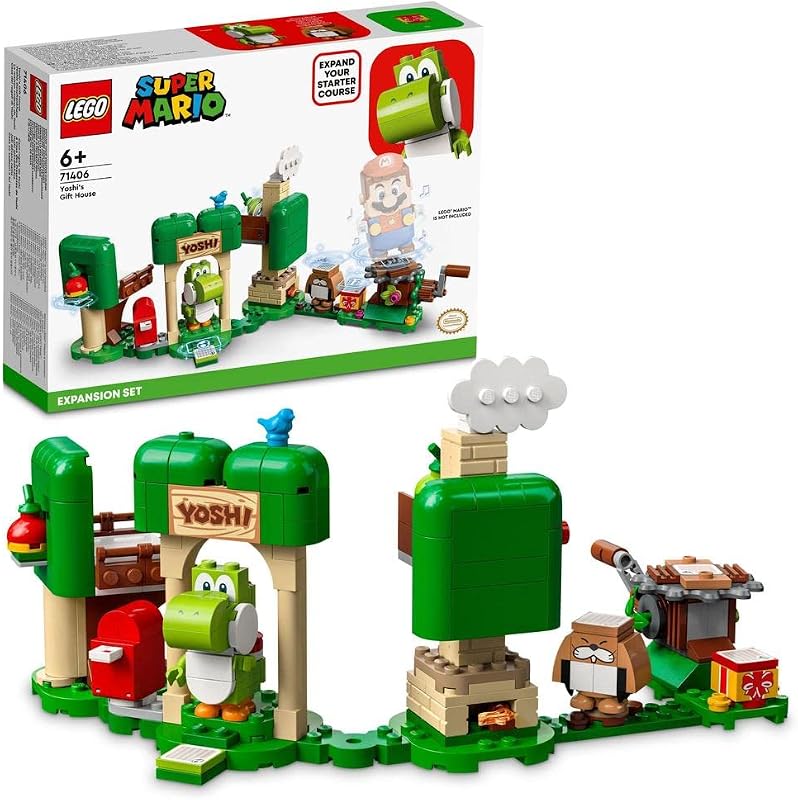 LEGO 71406 Super Mario Set de Expansión: Casa-Regalo de Yoshi, Juguete de Construcción para Combinar con Pack Inicial, Figura Yoshi y Monty Mole, Regalo Mario Bros