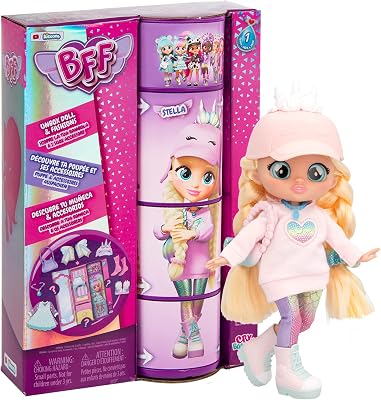 BFF BY BEBÉS LLORONES Bebés Llorones Stella | Muñeca fashion Coleccionable con Pelo largo, Ropa de tela y 9 Accesorios - Juguete regalo para niñas y niños +5 Años
