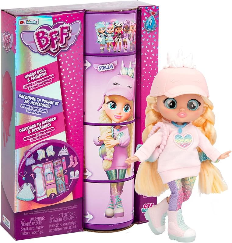 BFF BY BEBÉS LLORONES Bebés Llorones Stella | Muñeca fashion Coleccionable con Pelo largo, Ropa de tela y 9 Accesorios - Juguete regalo para niñas y niños +5 Años