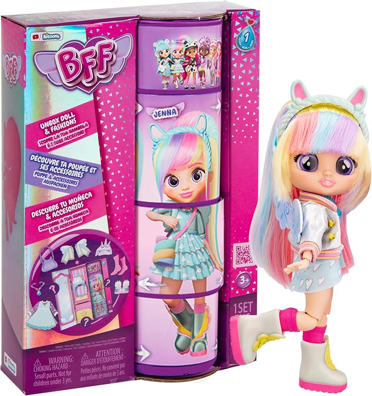 BFF BY BEBÉS LLORONES Jenna | Muñeca fashion Coleccionable con Pelo largo, Ropa de tela y 9 Accesorios - Juguete regalo para niños +5 Años