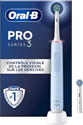 Oral-B Pro 3 3000 - Cepillo de dientes eléctrico con 3 modos de limpieza y control visual de presión de 360° para el cuidado dental, 2 cepillos de pinza, diseñado por marrón, azul