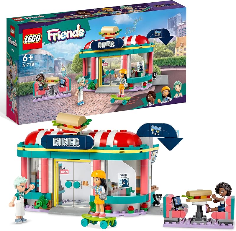 LEGO Friends Restaurante Clásico de Heartlake, Juguete de Comida para Niñas y Niños de 6 Años o Más, 3 Mini Muñecas de Personajes 2023, Idea de Regalo de Cumpleaños 41728