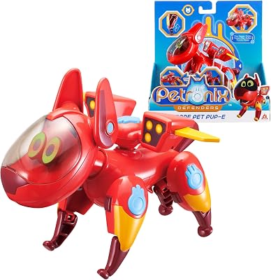 Petronix Defenders Mascota Transforming Pup-E Modo MAX, Figura de Juego para niños de Aprox. 12 cm de Altura, Perro Robot transformable con alas desplegables