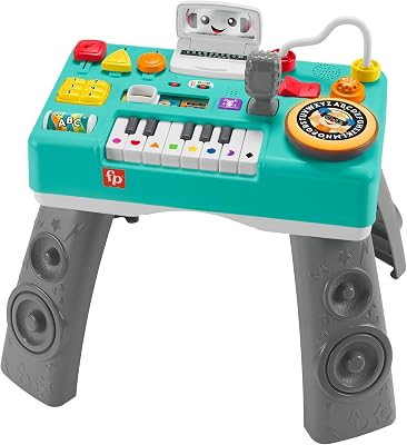 Fisher-Price Lernspaß DJ Spieltisch - musikalisches Lernspielzeug mit 3 Klavierspielmodi, Lichtern, Version: Englisch; Italienisch; Portugiesisch; Spanisch, HRB60