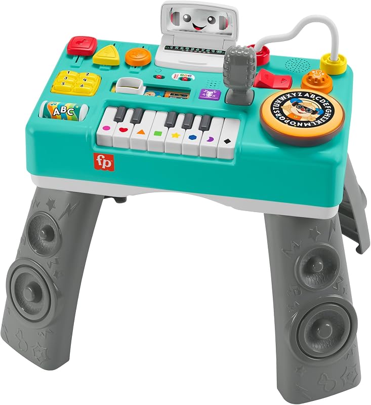 Fisher-Price Lernspaß DJ Spieltisch - musikalisches Lernspielzeug mit 3 Klavierspielmodi, Lichtern, Version: Englisch; Italienisch; Portugiesisch; Spanisch, HRB60