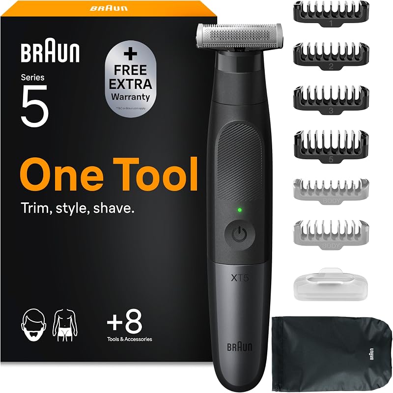 Braun Regolabarba Uomo e Rasoio Elettrico Barba Series X, Xt5200, Nero | Testina Flessibile con Lama 4D a Due Direzioni e Protezione SkinShield, 45 Min Utilizzo Senza Fili, Regola, Rade e Rifinisce