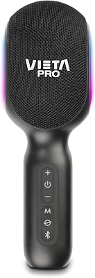 Vieta Pro Micrófono Inalámbrico con Altavoz para Karaoke True Wireless. Micrófono con Bluetooth, 10H de Batería, Transmisor FM y Efectos de Luz y Sonido. | Micro Karaoke Party La Voz Negro