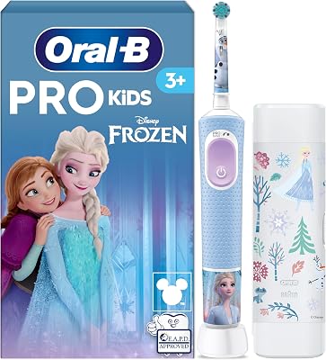 Oral-B Pro Kids Cepillo de Dientes Eléctrico Disney Frozen, Niños +3 Años | Cepillo Dental Infantil con 1 Cabezal, Estuche de Viaje, 2 Modos de Cepillado, Filamentos Extrasuaves para Encías Sensibles