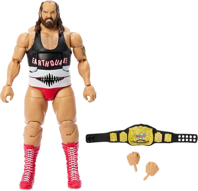 Mattel WWE Colección Elite Luchador Eartquake Figura de acción con cinturón dorado y accesorios, juguete +8 años (HVY88)