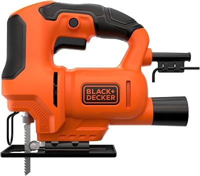 BLACK+DECKER Sierra de calar con cable 400W, 3000 cpm, carrera de 18 mm, corte en bisel ±45°, cambio de hoja sin herramientas – Incluye hoja para madera, BES602-QS