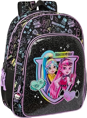 Safta MONSTER HIGH - Mochila Escolar Niño, Mochila Niño, Mochila Infantil, Adaptable a Carro, Ideal para Niños en Edad Escolar, Cómoda y Versátil, Calidad y Resistencia, 33x14x42 cm, Color Negro