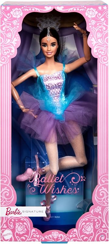 Barbie Muñeca Morena Deseos de Ballet con tutú Azul y Morado y Accesorios, Colección Signature, Juguete de colección para Adultos y +6 años (JCW44)