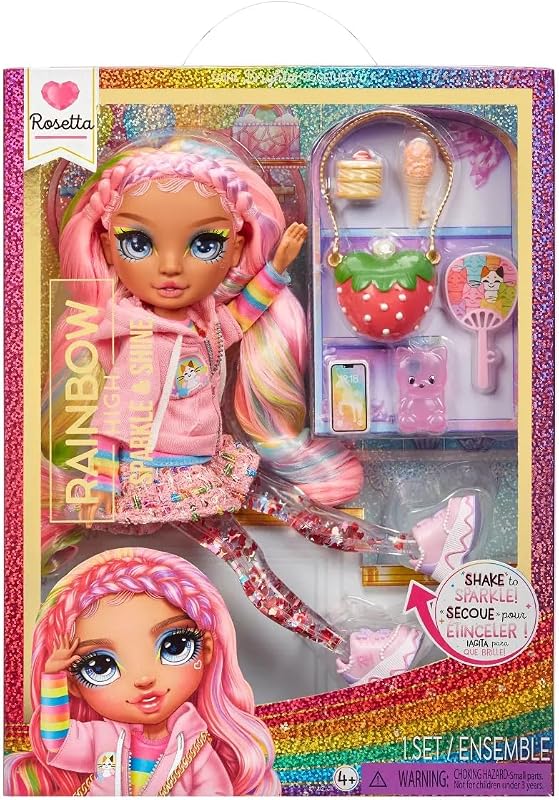 RAINBOW HIGH Sparkle and Shine - Rosetta (Rosa) - Muñeca de Moda de 28 cm con Destellos Líquidos en Las Piernas, Agítalas para Verlas Brillar, Ideal para Niños y Niñas de 4 a 12 Años
