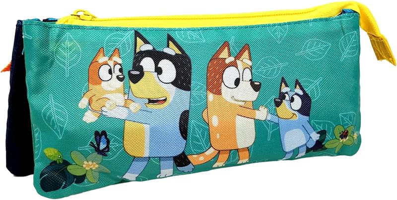 CYPBRANDS Estuche Triple 22cm, Portatodo con Cremalleras 3 Compartimientos, Estuche Escolar para Niño y Niña, Material Escolar, Estuche Infantil (Estuche Triple Bluey 22cm)