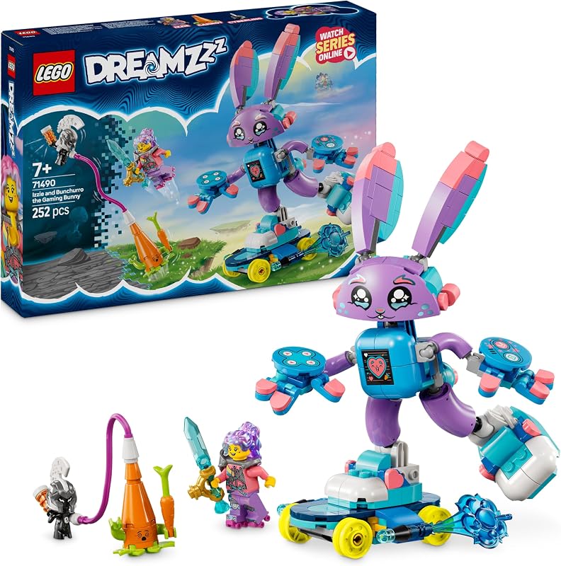 LEGO DREAMZzz Izzie y Bunchurro el Conejo Jugón Figura Articulada, Juguete 2 en 1 para Niñas y Niños de 7 Años o Más con Minifigura, Cyberling y Monopatín, Regalo de Cumpleaños 71490