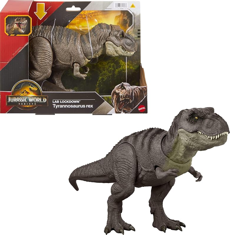 Mattel Jurassic World Laboratory Attack JGM16 T-Rex Kids Figura de dinosaurio, juguete de dinosaurio grande en movimiento, longitud total: aprox. 18.3 pulgadas, edad 4+, verde