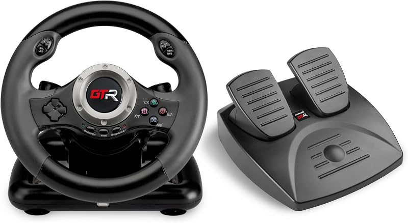 JINSHU 2 GTR RACING WHEEL - INDECA Volante de Carreras con Pedales (compatible con Playstation 4, Playstation 3, Xbox, Switch y PC)