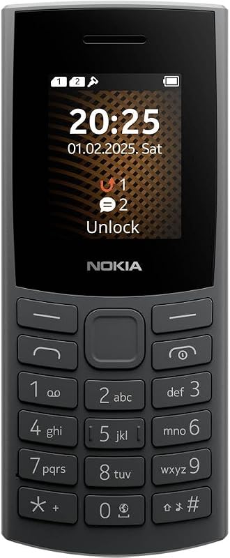 Nokia 105 4G 2ª edición (2024, pantalla 1,77", batería extraíble 1450 mAh, memoria 128 MB expansible, Bluetooth 5.0, USB-C, jack 3,5 mm, doble SIM, IP54, radio FM)
