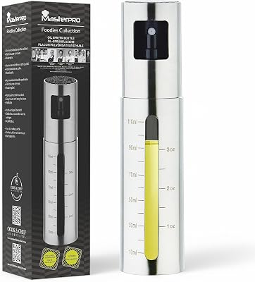 MasterPRO FOODIES | Spruzzatore per olio 110 ml | Acciaio inossidabile | Ricaricabile e antigoccia | Facile da usare e da pulire | Accessorio per friggitrice ad aria | Dosatore per olio