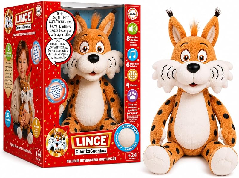 Educa - Lince Cuentacuentos | Peluche Interactivo Educativo con Audiocuentos y música Infantil | Regalo niños 2 años (20360)
